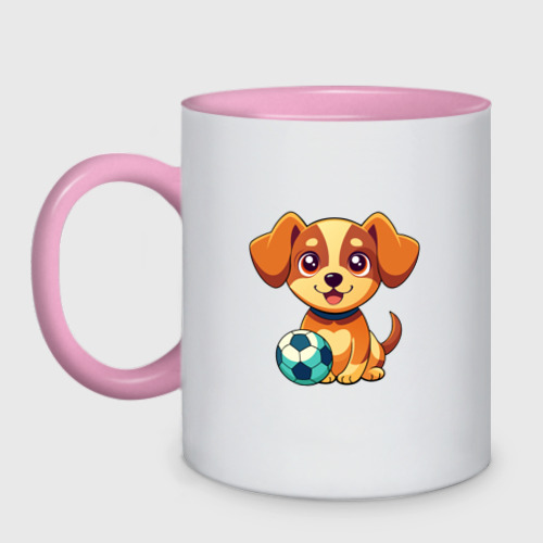 Кружка двухцветная Собака с мячом, цвет белый + розовый