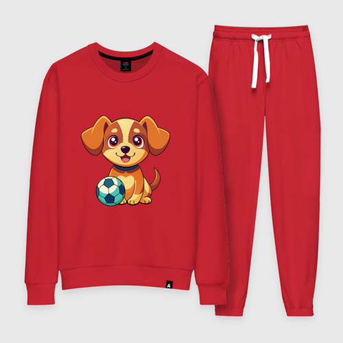 Женский костюм хлопок Собака с мячом, цвет красный