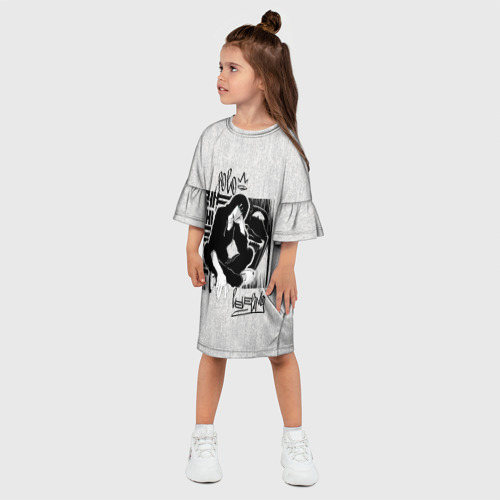 Детское платье 3D с принтом Solo leveling street black, фото на моделе #1