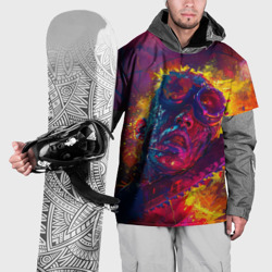 Накидка на куртку 3D Человек с пилой в брызгах краски
