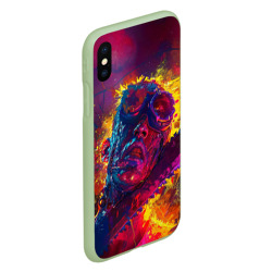 Чехол для iPhone XS Max матовый Человек с пилой в брызгах краски - фото 2