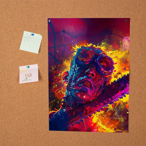 Постер Человек с пилой в брызгах краски - фото 2
