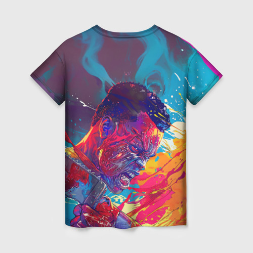 Женская футболка 3D Зомби с пилой в брызгах краски, цвет 3D печать - фото 2