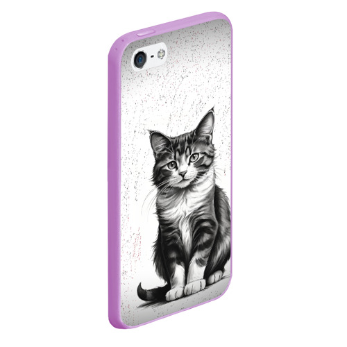 Чехол для iPhone 5/5S матовый Чёрно белый котик, цвет сиреневый - фото 3