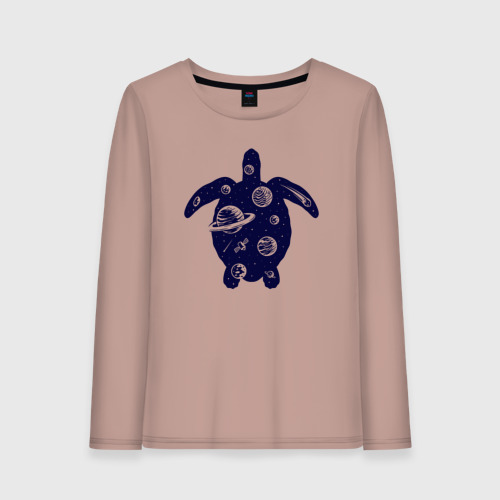 Женский лонгслив хлопок с принтом Космическая черепаха, вид спереди #2