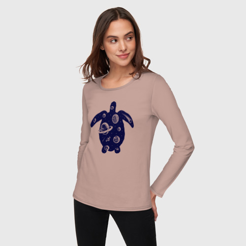 Женский лонгслив хлопок с принтом Космическая черепаха, фото на моделе #1