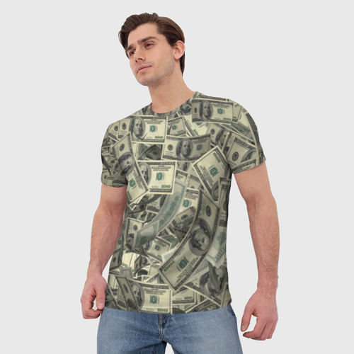 Мужская футболка 3D Летящие доллары паттерн, цвет 3D печать - фото 3