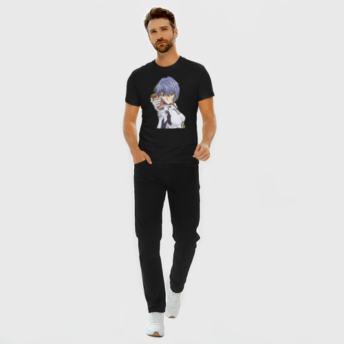 Мужская футболка хлопок Slim Евангелион Рей Аянами и банка, цвет черный - фото 5
