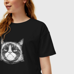 Женская футболка хлопок Oversize Мем Grumpy cat - фото 2