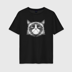 Женская футболка хлопок Oversize Мем Grumpy cat