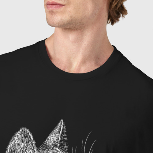 Мужская футболка хлопок Белая кошка в профиль, цвет черный - фото 6