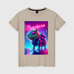Cool capybara - cyberpunk ai art – Женская футболка хлопок с принтом купить со скидкой в -20%