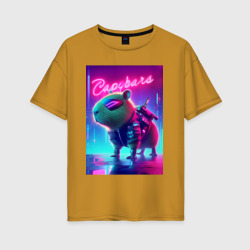 Женская футболка хлопок Oversize Cool capybara - cyberpunk ai art