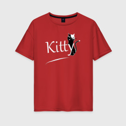 Маленькая черная кошка с надписью kitty – Женская футболка хлопок Oversize с принтом купить со скидкой в -16%