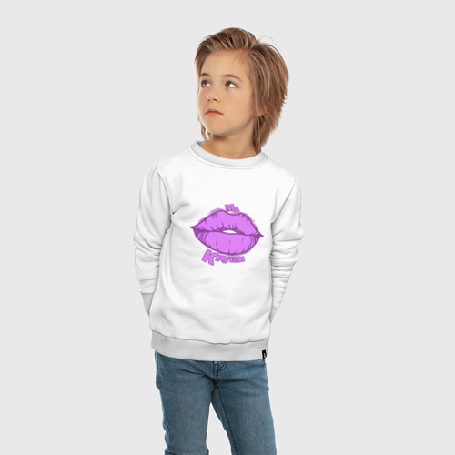 Детский свитшот хлопок с принтом Губы в ярко-фиолетовом цвете - ms крутая, вид сбоку #3