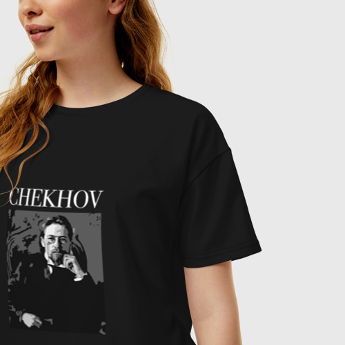 Женская футболка хлопок Oversize Антон Чехов портрет, цвет черный - фото 3