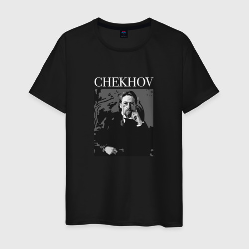 Мужская футболка хлопок Антон Чехов портрет, цвет черный