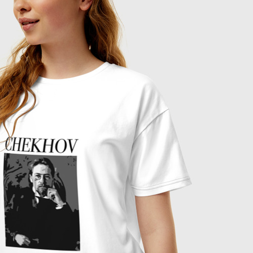 Женская футболка хлопок Oversize Anton Chekhov portrait, цвет белый - фото 3