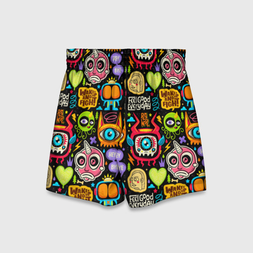 Детские спортивные шорты 3D Feel good every day motivation monsters pattern, цвет 3D печать - фото 2