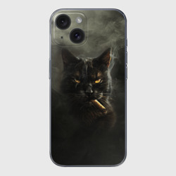 Чехол для iPhone 15 силиконовый с защитой камеры Кот - Бегемот