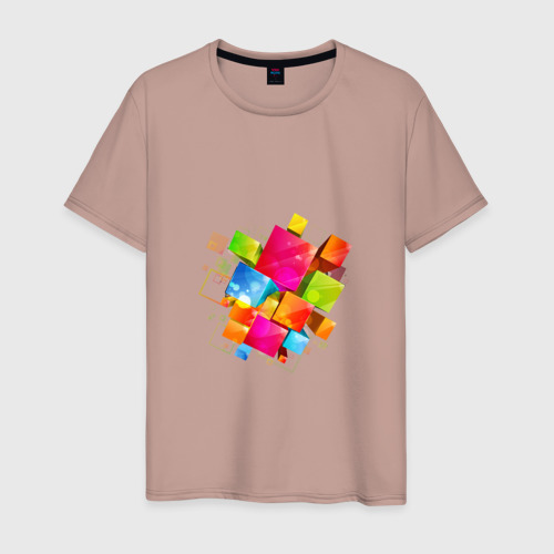 Мужская футболка хлопок с принтом Цветные квадраты, вид спереди #2
