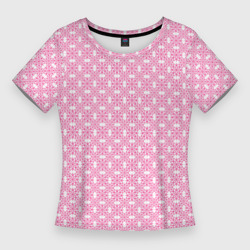 Белый и розовый паттерн цветочки – Женская футболка 3D Slim с принтом купить