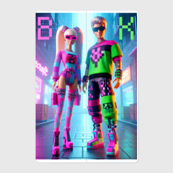 Магнитный плакат 2Х3 Minecraft and Barbie and Ken - collaboration