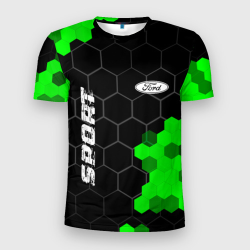 Мужская футболка 3D Slim Ford green sport hexagon, цвет 3D печать