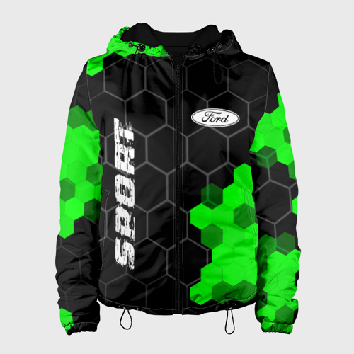 Женская куртка 3D Ford green sport hexagon, цвет черный
