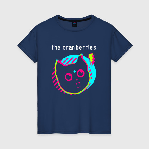 Женская футболка из хлопка с принтом The Cranberries rock star cat, вид спереди №1