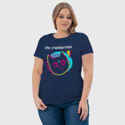 Футболка с принтом The Cranberries rock star cat для женщины, вид на модели спереди №4. Цвет основы: темно-синий