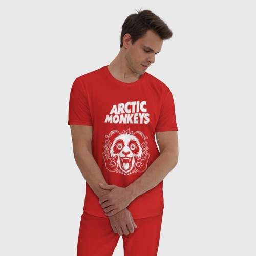 Мужская пижама хлопок с принтом Arctic Monkeys rock panda, фото на моделе #1