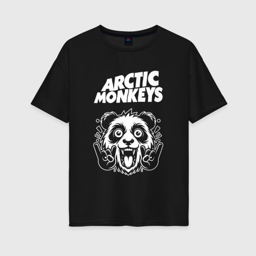 Женская футболка хлопок Oversize Arctic Monkeys rock panda, цвет черный