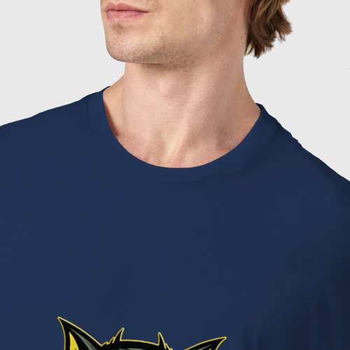 Мужская футболка хлопок Агрессивный дикий кот , цвет темно-синий - фото 6