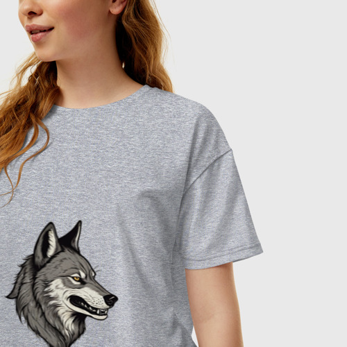 Женская футболка хлопок Oversize с принтом Рисунок волка, фото на моделе #1