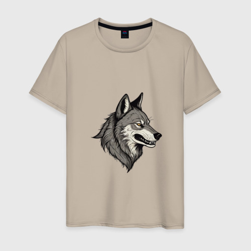 Мужская футболка хлопок с принтом Рисунок волка, вид спереди #2