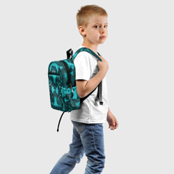 Рюкзак с принтом Узорные бирюзовые фракталы для ребенка, вид сзади №1. Цвет основы: белый