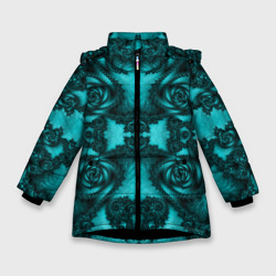 Узорные бирюзовые фракталы – Зимняя куртка для девочек 3D с принтом купить