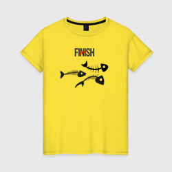 Женская футболка хлопок Finish, скелеты рыб