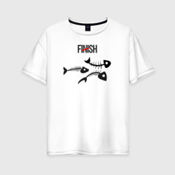 Женская футболка хлопок Oversize Finish, скелеты рыб