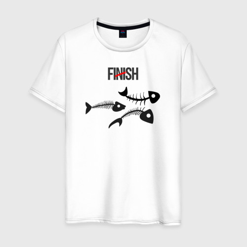 Мужская футболка из хлопка с принтом Finish, скелеты рыб, вид спереди №1