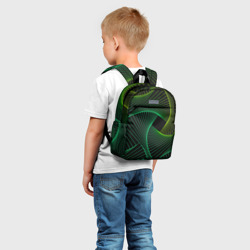 Рюкзак с принтом Сетка скрученных линий для ребенка, вид на модели спереди №2. Цвет основы: белый