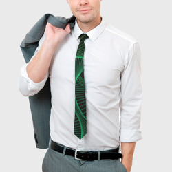 Галстук с принтом Сетка скрученных линий для мужчины, вид на модели спереди №3. Цвет основы: белый