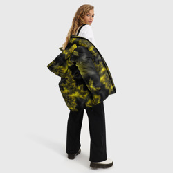 Куртка с принтом Геометрические фракталы для женщины, вид на модели спереди №3. Цвет основы: черный