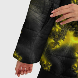 Куртка с принтом Геометрические фракталы для женщины, вид на модели спереди №4. Цвет основы: черный