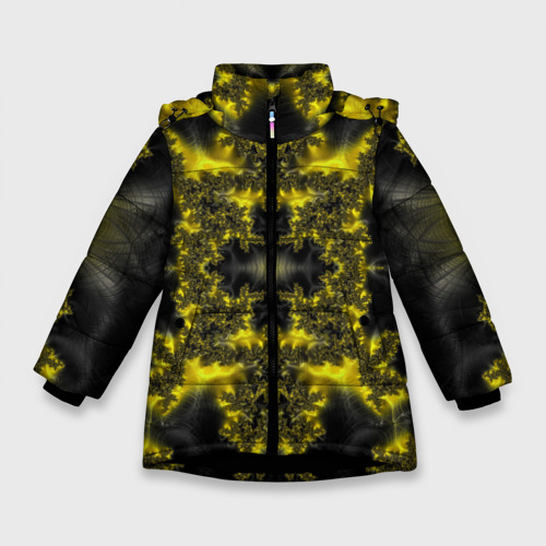 Зимняя куртка для девочек с принтом Геометрические фракталы, вид спереди №1