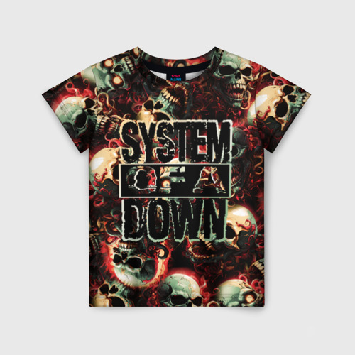 Детская футболка 3D System of a Down на фоне черепов, цвет 3D печать