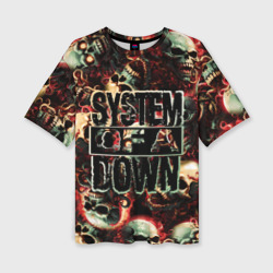 Женская футболка oversize 3D System of a Down на фоне черепов