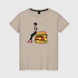 Красотка и бургер – Женская футболка хлопок с принтом купить со скидкой в -20%