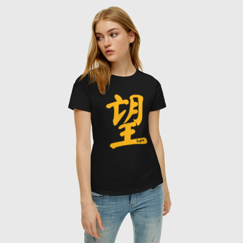 Женская футболка хлопок Иероглиф надежда, цвет черный - фото 3